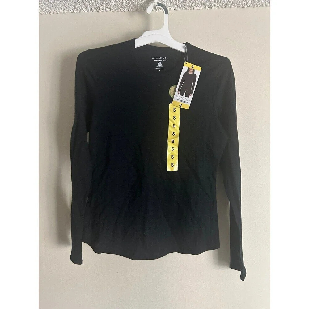 Segments Womens Base Layer Top size S Black Merino Wool Long Sleeve Tee